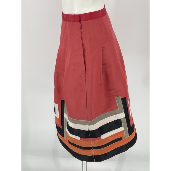 Oscar de La Renta Skirt Embroidered Silk Geometric Coral Size 6 Small A Line - Picture 3 of 9